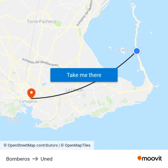 Bomberos to Uned map