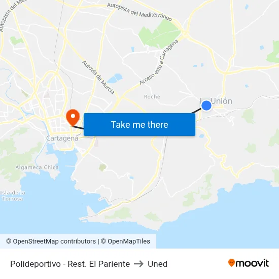 Polideportivo - Rest. El Pariente to Uned map