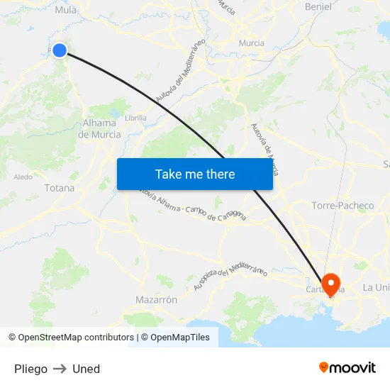 Pliego to Uned map