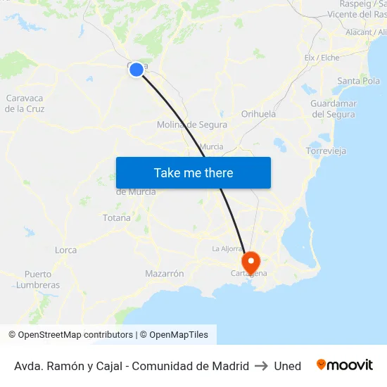 Avda. Ramón y Cajal - Comunidad de Madrid to Uned map