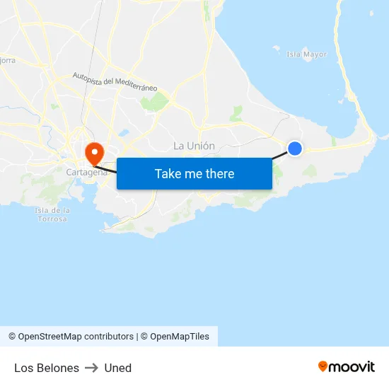 Los Belones to Uned map