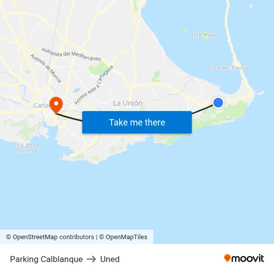 Parking Calblanque to Uned map