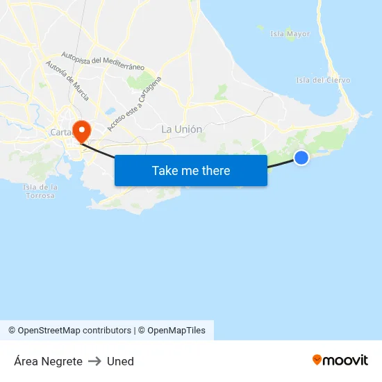 Área Negrete to Uned map