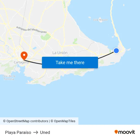 Playa Paraíso to Uned map