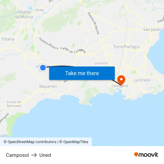 Camposol to Uned map