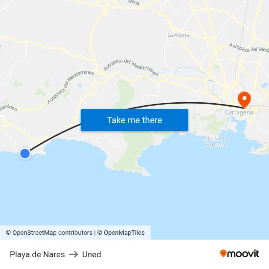 Playa de Nares to Uned map