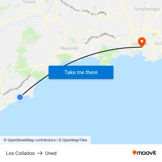 Los Collados to Uned map