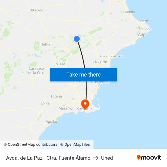 Avda. de La Paz - Ctra. Fuente Álamo to Uned map