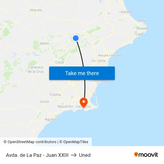 Avda. de La Paz - Juan XXIII to Uned map