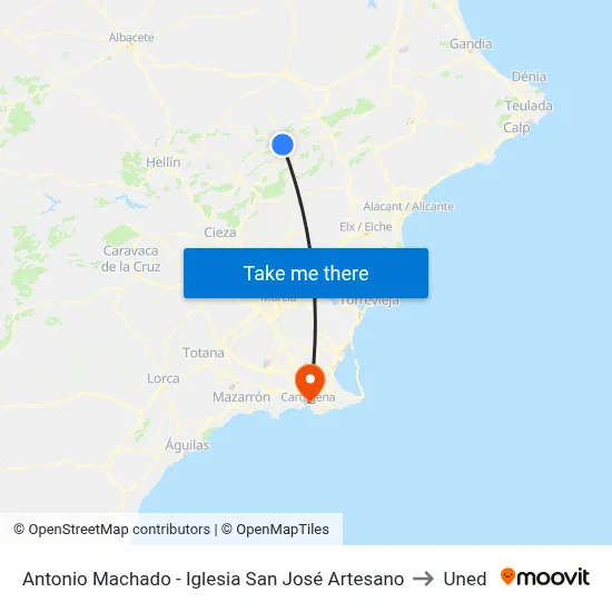 Antonio Machado - Iglesia San José Artesano to Uned map