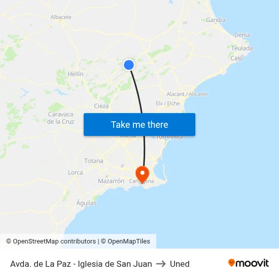 Avda. de La Paz - Iglesia de San Juan to Uned map