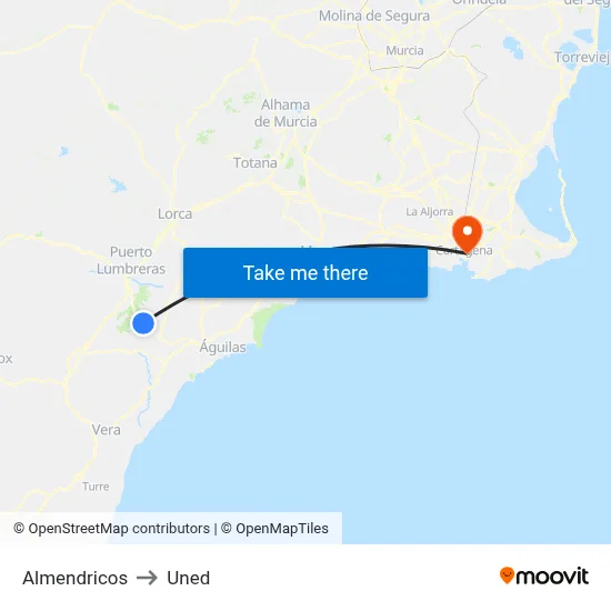 Almendricos to Uned map