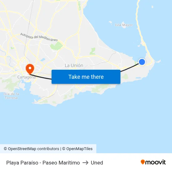 Playa Paraíso - Paseo Marítimo to Uned map