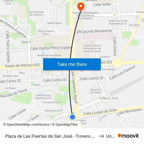 Plaza de Las Puertas de San José - Trovero Marín to Uned map