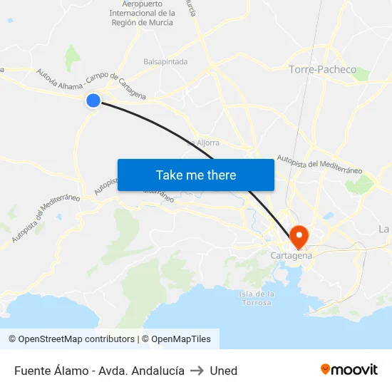 Fuente Álamo - Avda. Andalucía to Uned map