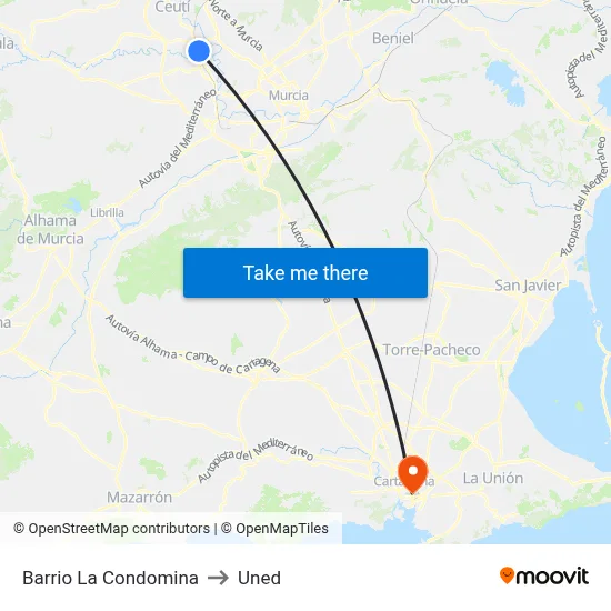 Barrio La Condomina to Uned map
