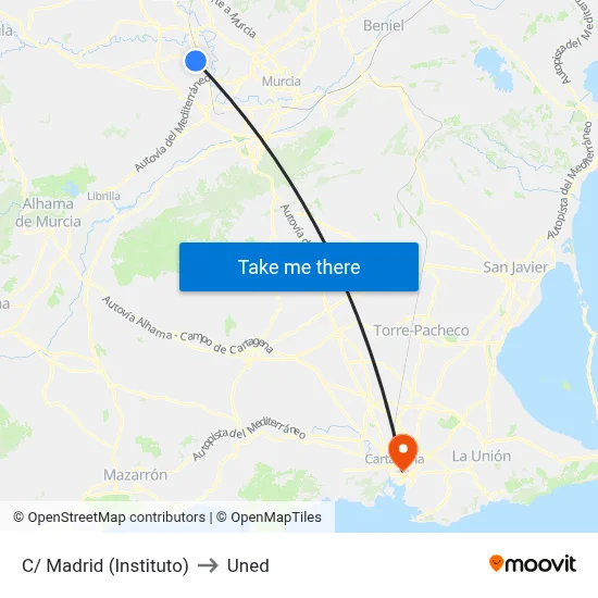 C/ Madrid (Instituto) to Uned map