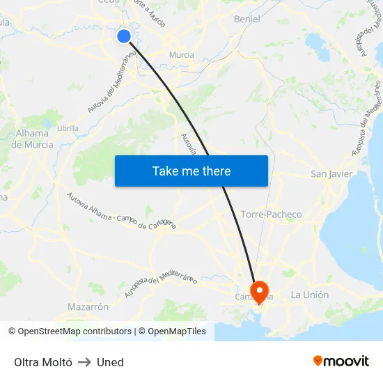 Oltra Moltó to Uned map