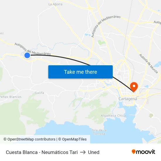 Cuesta Blanca - Neumáticos Tari to Uned map