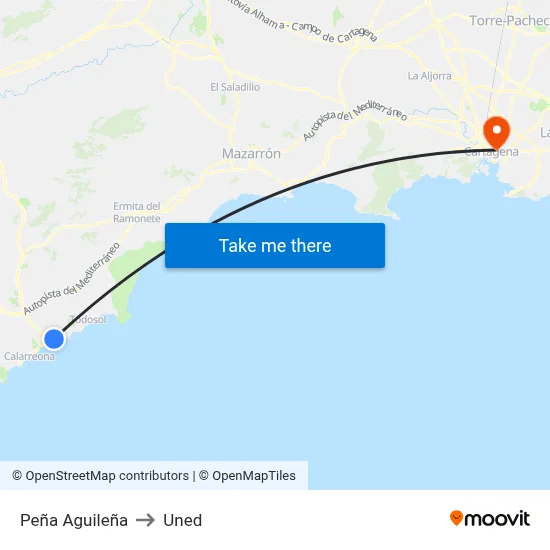 Peña Aguileña to Uned map
