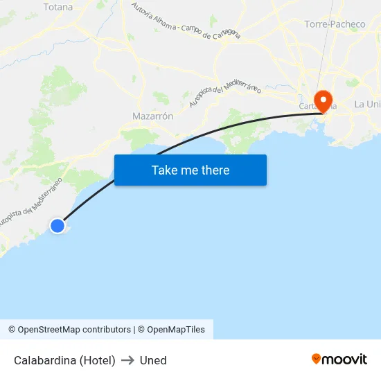 Calabardina (Hotel) to Uned map