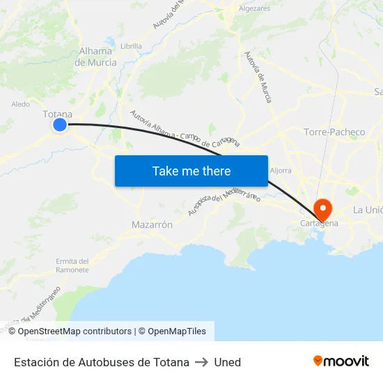Estación de Autobuses de Totana to Uned map