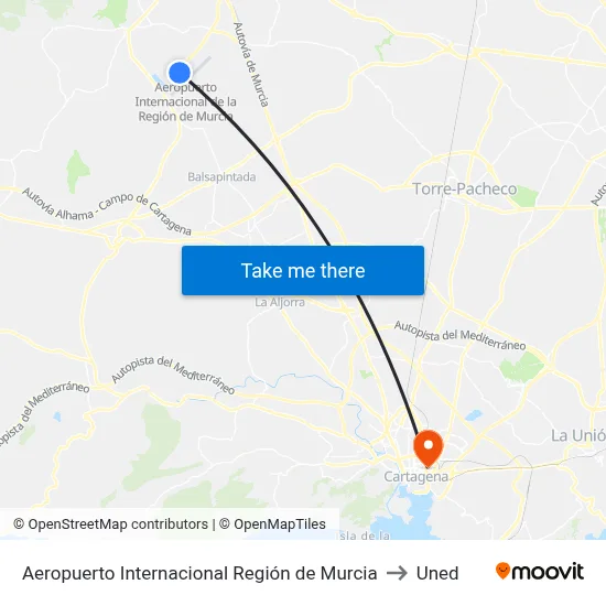 Aeropuerto Internacional Región de Murcia to Uned map