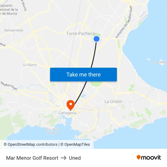 Mar Menor Golf Resort to Uned map