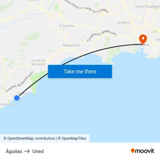 Águilas to Uned map