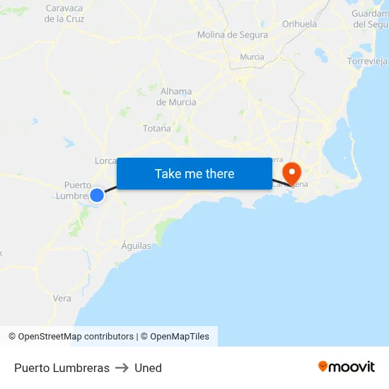 Puerto Lumbreras to Uned map