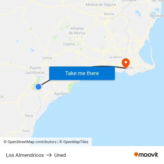 Los Almendricos to Uned map