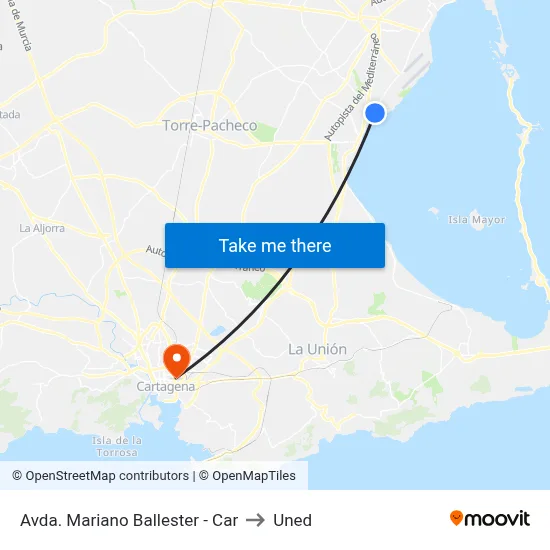 Avda. Mariano Ballester - Car to Uned map