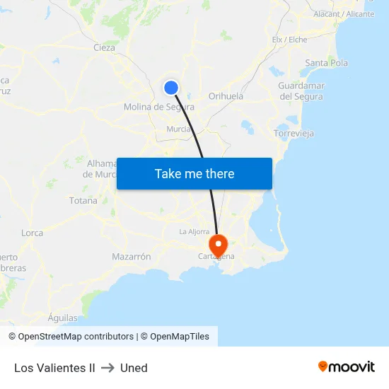 Los Valientes II to Uned map
