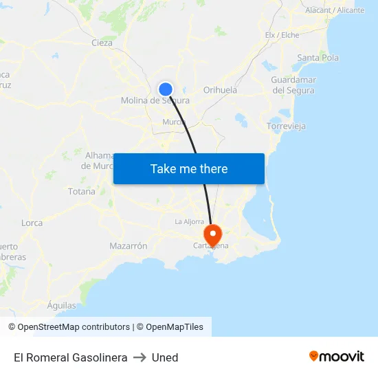 El Romeral Gasolinera to Uned map