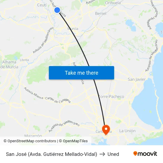 San José (Avda. Gutiérrez Mellado-Vidal) to Uned map