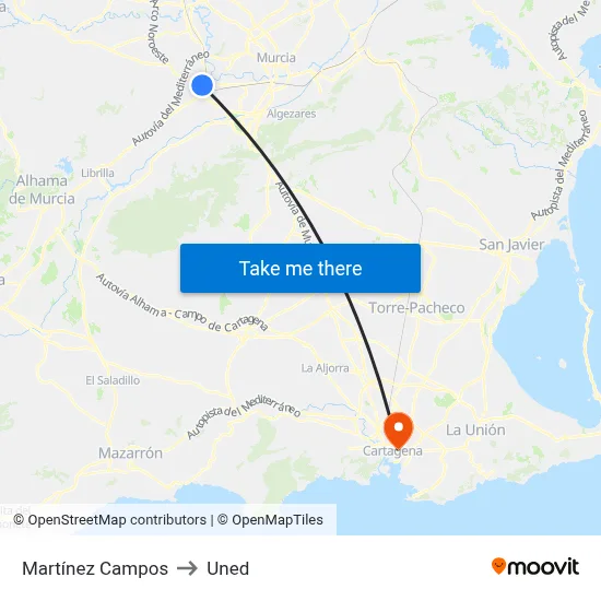 Martínez Campos to Uned map
