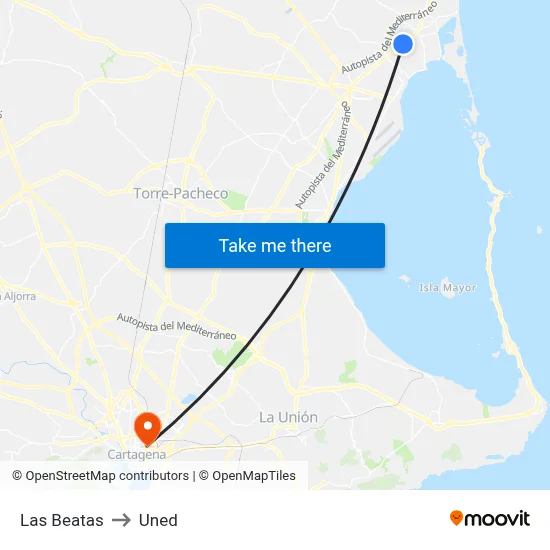 Las Beatas to Uned map