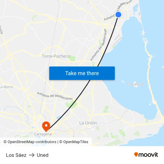 Los Sáez to Uned map