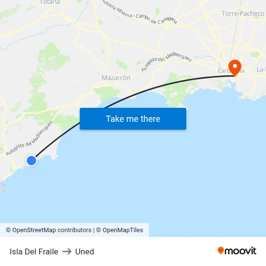 Isla Del Fraile to Uned map