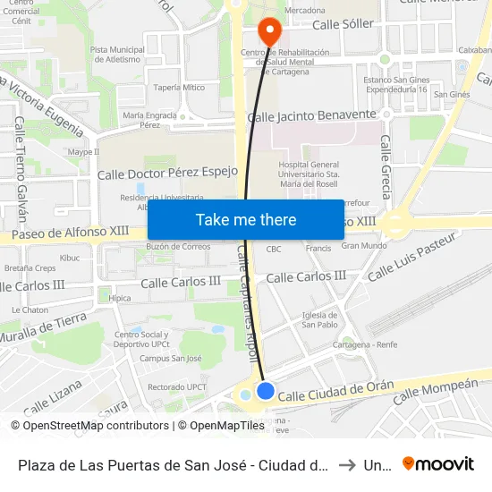 Plaza de Las Puertas de San José - Ciudad de Orán to Uned map