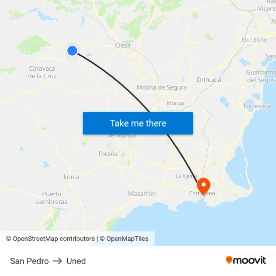 San Pedro to Uned map