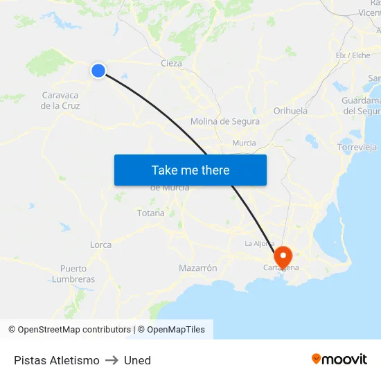 Pistas Atletismo to Uned map