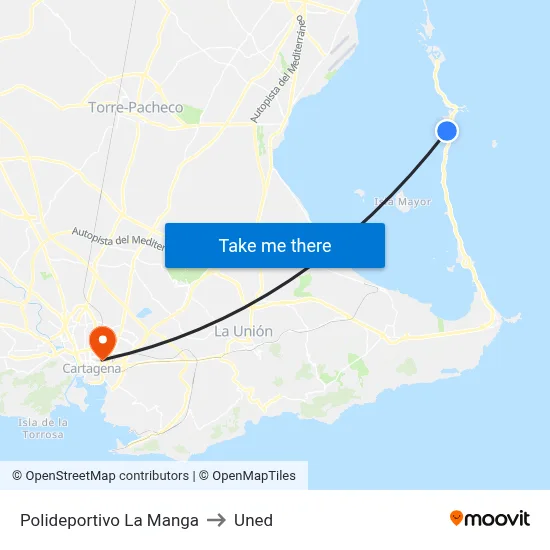 Polideportivo La Manga to Uned map
