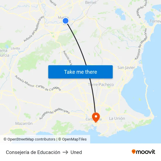 Consejería de Educación to Uned map