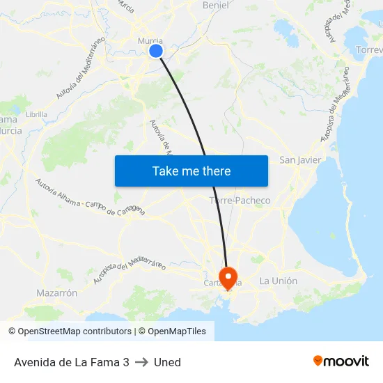 Avenida de La Fama 3 to Uned map