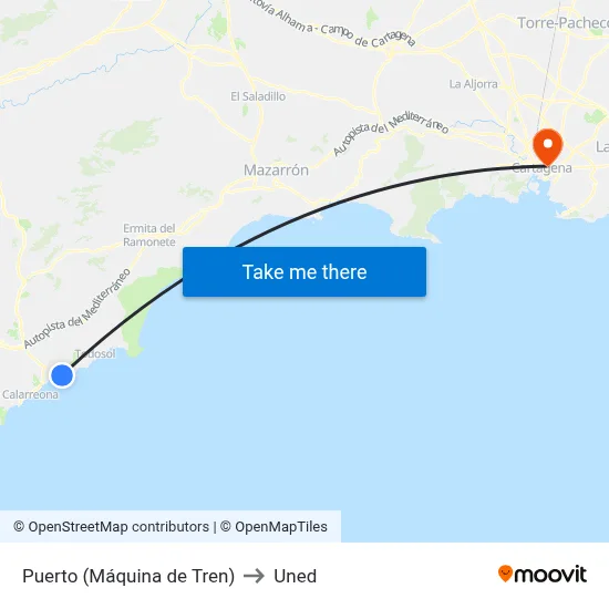 Puerto (Máquina de Tren) to Uned map