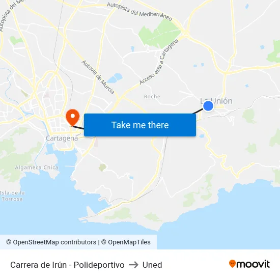 Carrera de Irún - Polideportivo to Uned map
