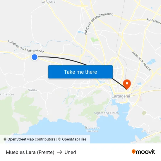 Muebles Lara (Frente) to Uned map