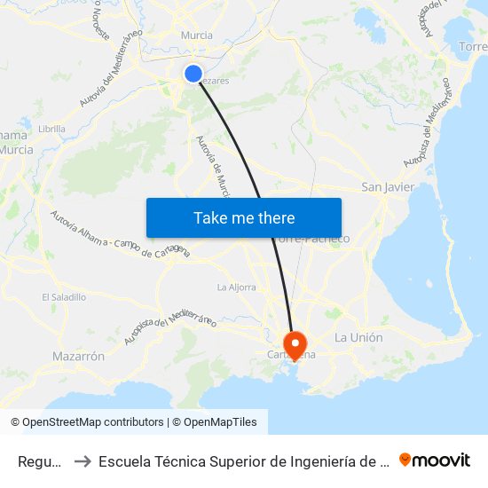 Reguerón, 1 to Escuela Técnica Superior de Ingeniería de Telecomunicaciones - Upct map