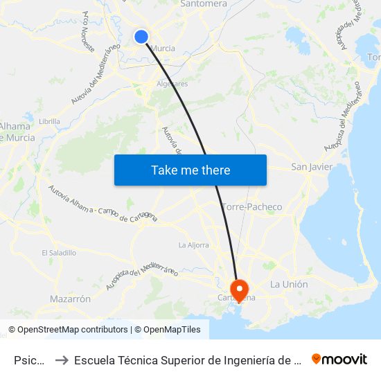 Psicología to Escuela Técnica Superior de Ingeniería de Telecomunicaciones - Upct map